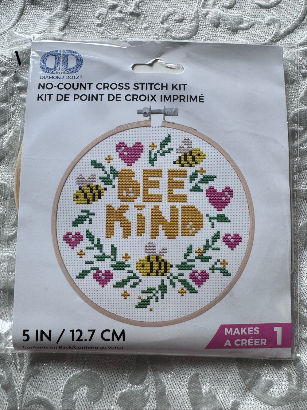 Diamond Dotz "Bee Kind" No-Count Cross Stitch Kit - Yellow, Pink, Green